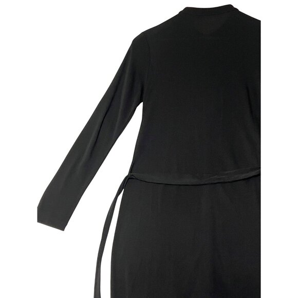 Liz Claiborne Classic Small Black Shirt Dress Tie-Waist Button-Front Long Pocket - Picture 12 of 16